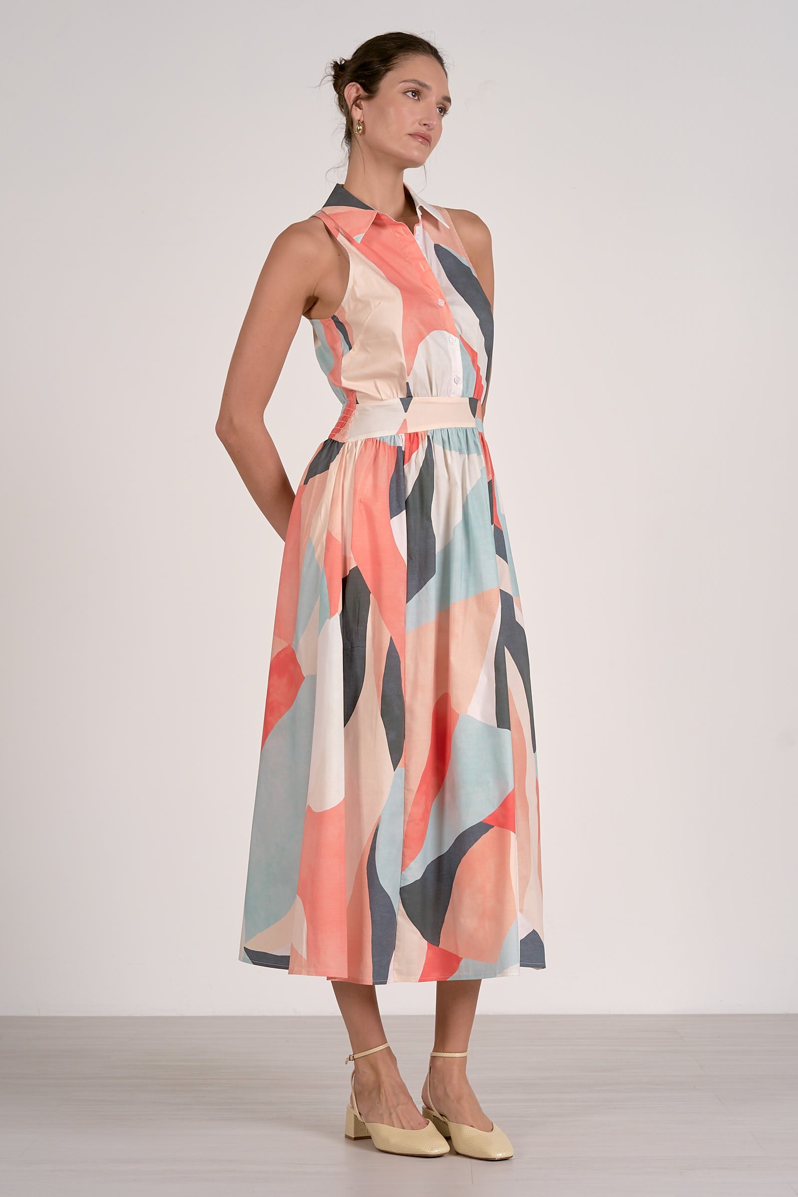 Elan Maxi Collared Dress with Waistband