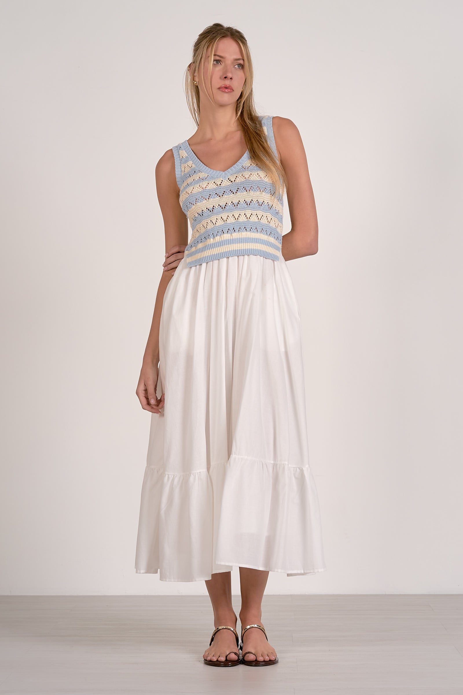 Elan Midi Woven & Knit Mix Dress