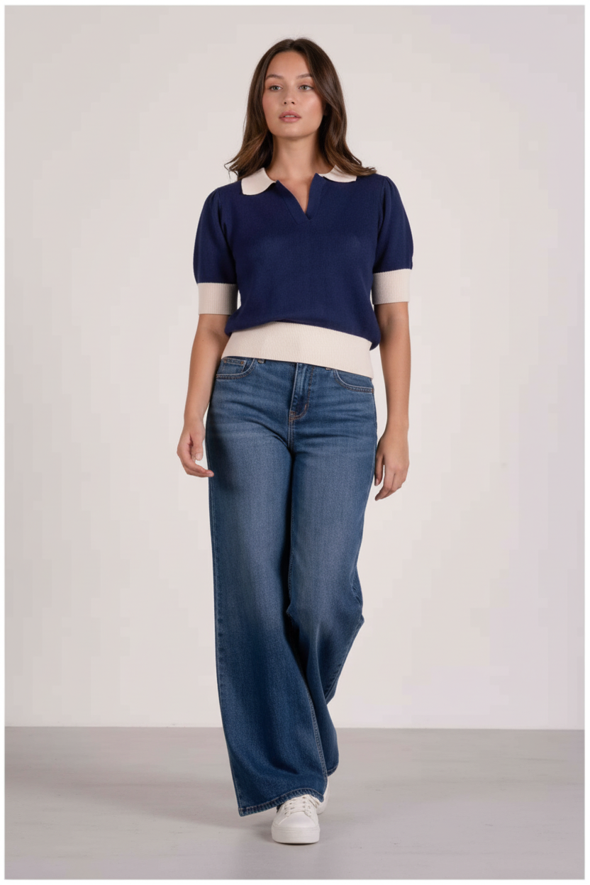 Elan 3/4 Sleeve Collared Sweater